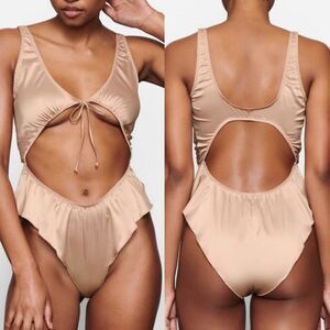 SKIMS Pink Sand Woven Tie Front Shine Teddy Sz XL NWT